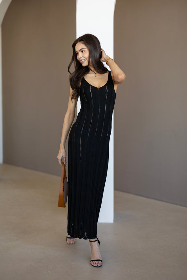 Livia Ribbed Maxi Dress – Black