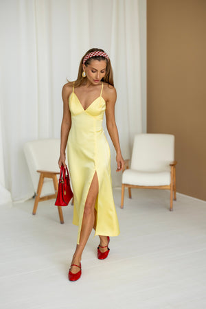 Anaïs Satin Slip Dress – Yellow