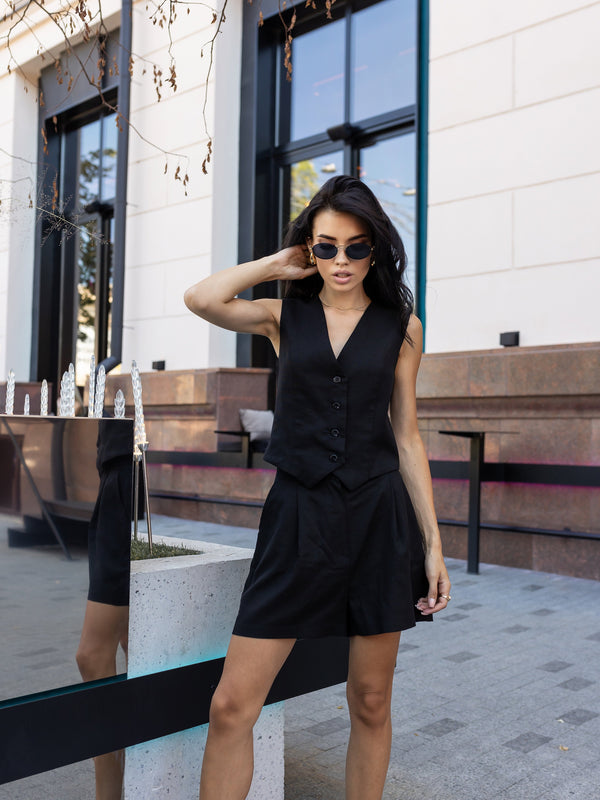 Sienna Waistcoat & Shorts Set – Black