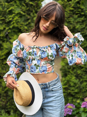 Sylvaine Off-Shoulder Printed Crop Top