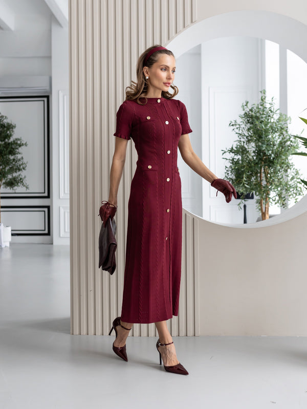 Margot Ribbed Midi Dress – Burgundy