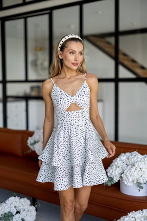 Margaux Polka Dot Mini Dress – White