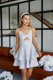 Margaux Polka Dot Mini Dress in White Dot