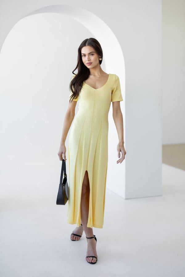 Isadora Slit Knit Maxi Dress – Yellow