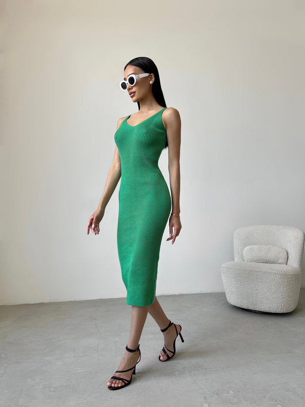 Isaure Ribbed Knit Midi Dress – Green