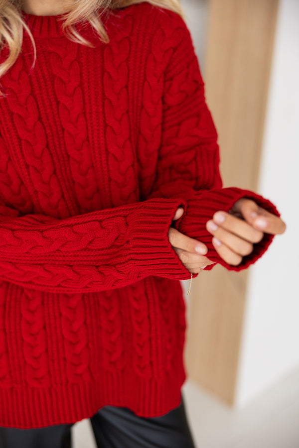 Mireille Cable Knit Sweater – Red