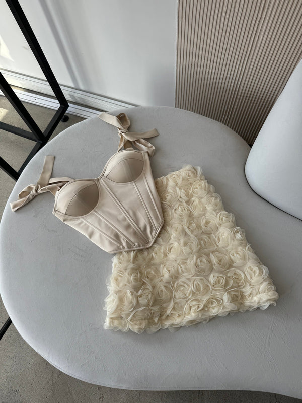 Émeraude Corset Top & Textured Skirt Set