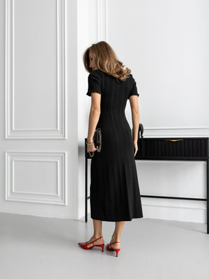 Margot Ribbed Midi Dress – Black
