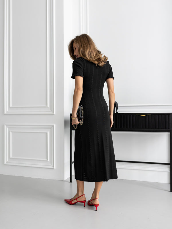 Margot Ribbed Midi Dress – Black