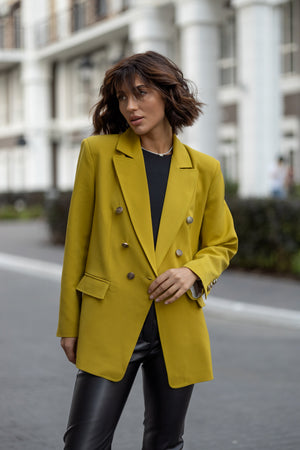 Gwendoline Double-Breasted Oversized Blazer – Olive
