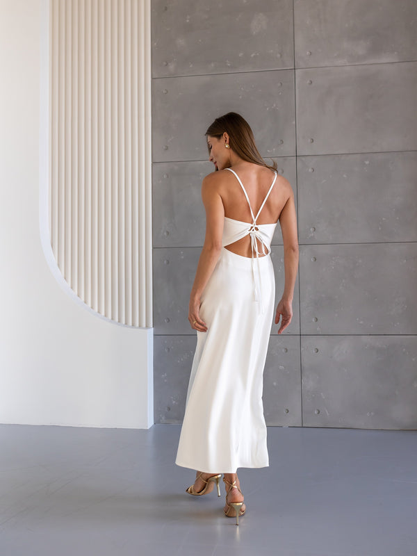Anaïs Satin Slip Dress – Milk White