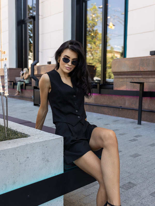 Sienna Waistcoat & Shorts Set – Black