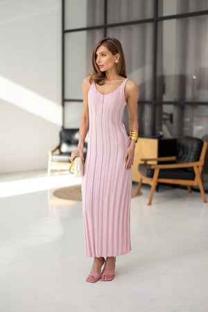 Livia Ribbed Maxi Dress – Pink