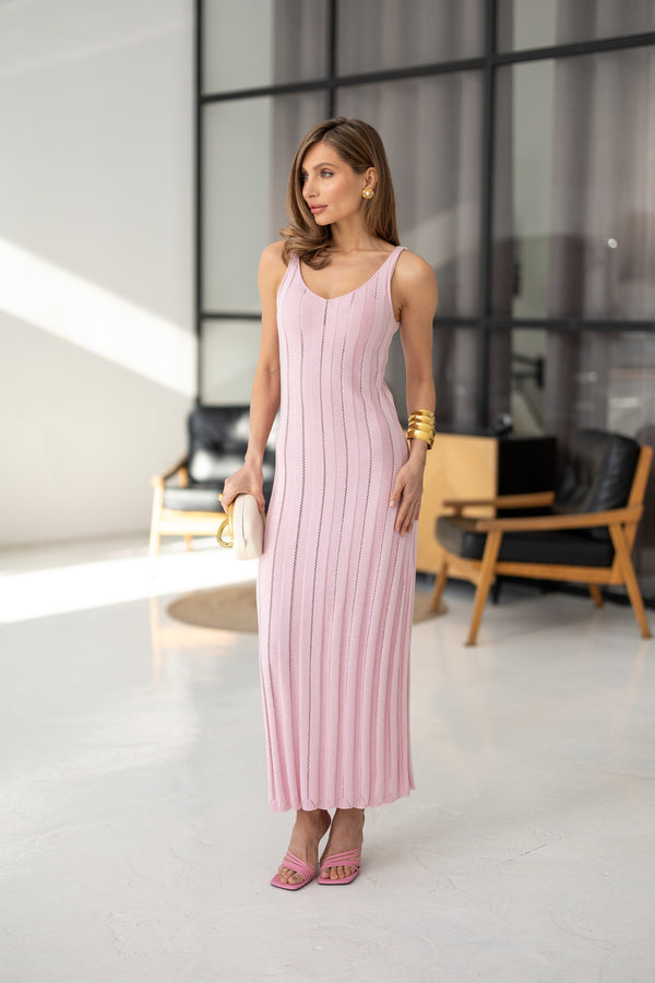 Livia Ribbed Maxi Dress – Pink