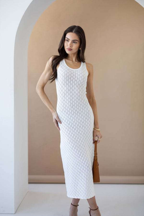 Talia Crochet Knit Maxi Dress – Milk White