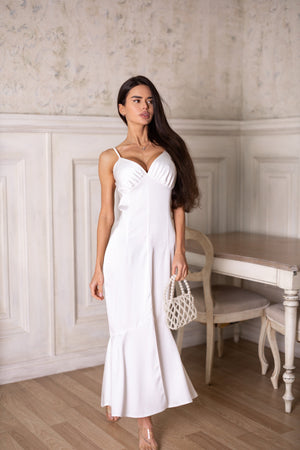 Elodie Fluted Slip Dress – Milk White