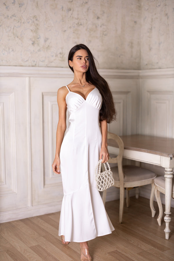 Elodie Fluted Slip Dress – Milk White
