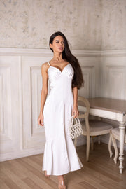Elodie Fluted Slip Dress in Milk White