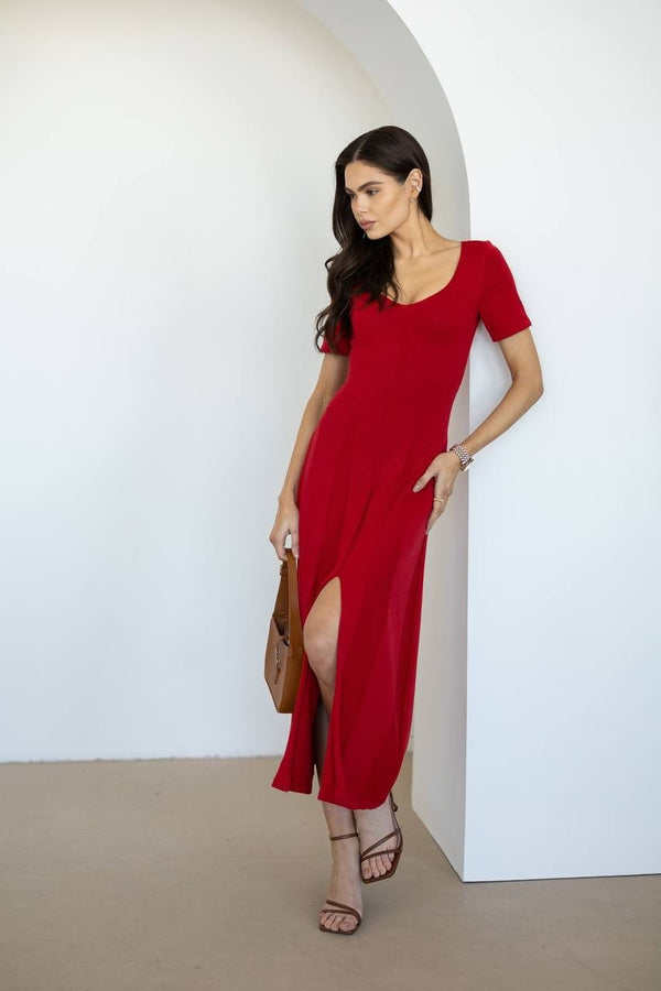 Isadora Slit Knit Maxi Dress – Red