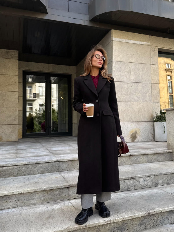 Irène Single-Breasted Wool Coat – Black