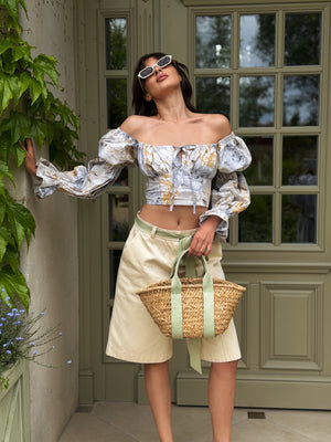 Sylvaine Off-Shoulder Printed Crop Top