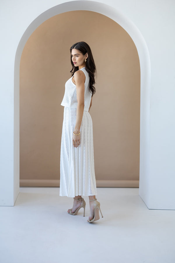 Ophélie Knit Top & Pleated Skirt Set – Milk White