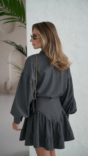 Odile Shirt & Pleated Skirt Set – Grey
