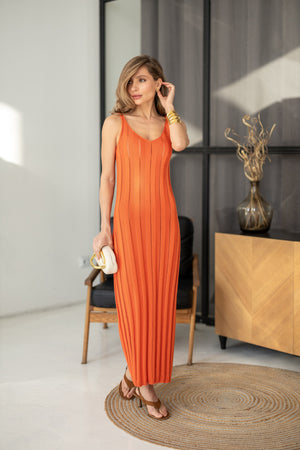 Livia Ribbed Maxi Dress – Orange