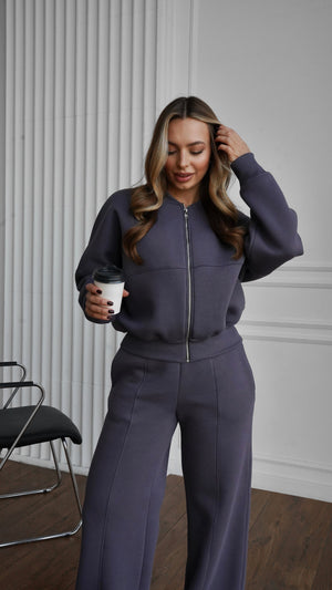 Alara Zip-Through Knit Set – Charcoal