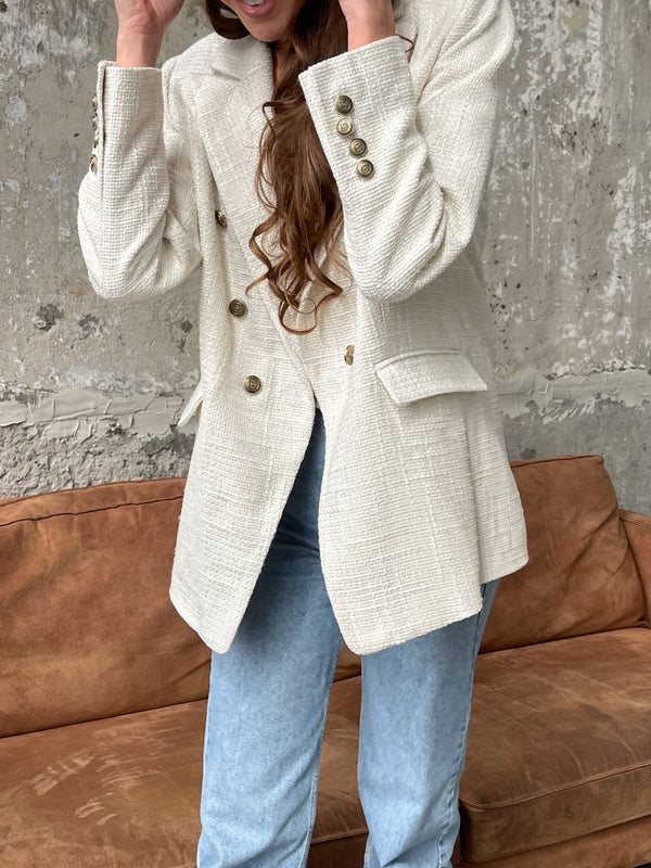 Gwendoline Double-Breasted Oversized Blazer – Milk White