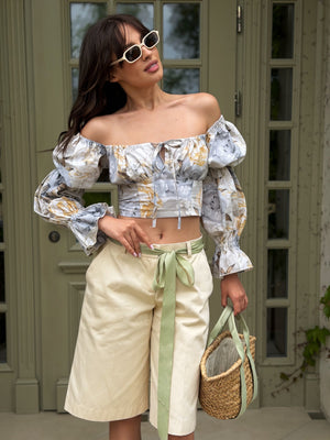 Sylvaine Off-Shoulder Printed Crop Top
