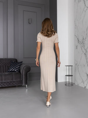 Margot Ribbed Midi Dress – Beige