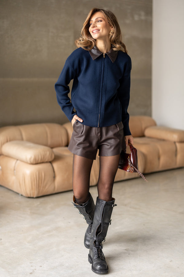 Perrine Collared Cable Sweater – Blue