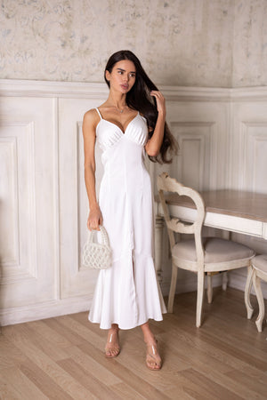 Elodie Fluted Slip Dress – Milk White