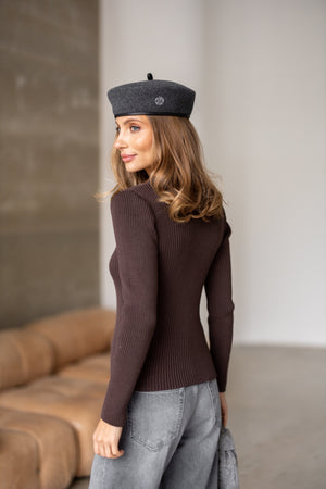 Elise Buttoned Knit Top – Brown