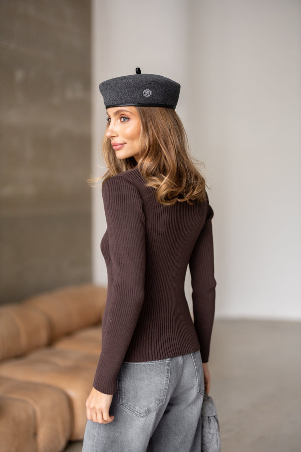 Elise Buttoned Knit Top – Brown