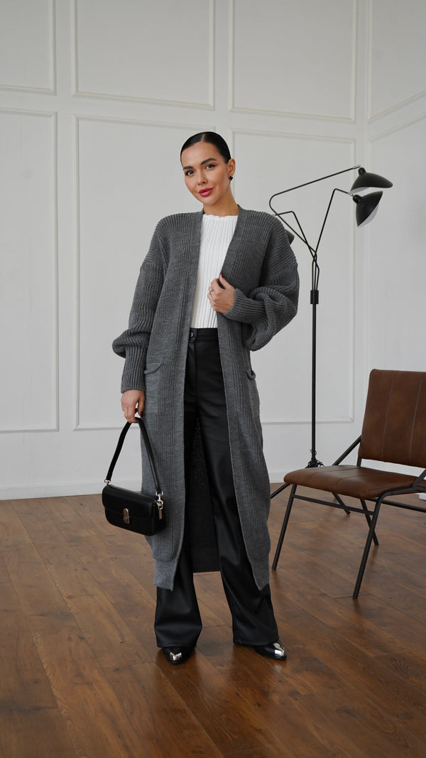 Selene Longline Cardigan – Charcoal