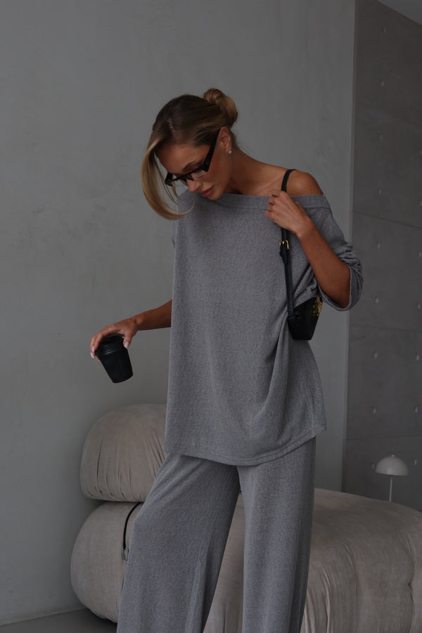 Céleste Off-Shoulder Knit Set – Grey