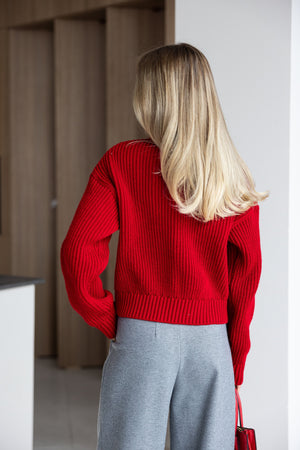 Romy Zip-Front Knit Jacket – Red