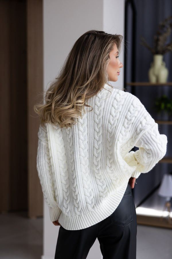 Mireille Cable Knit Sweater – Milk White