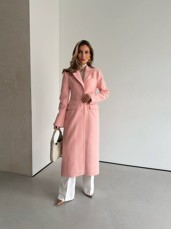 Irène Single-Breasted Wool Coat – Pink