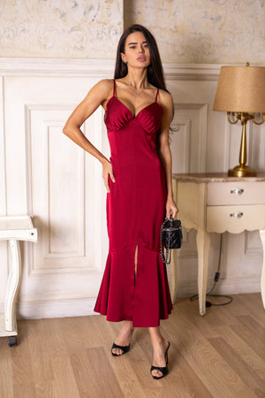 Elodie Fluted Slip Dress – Burgundy