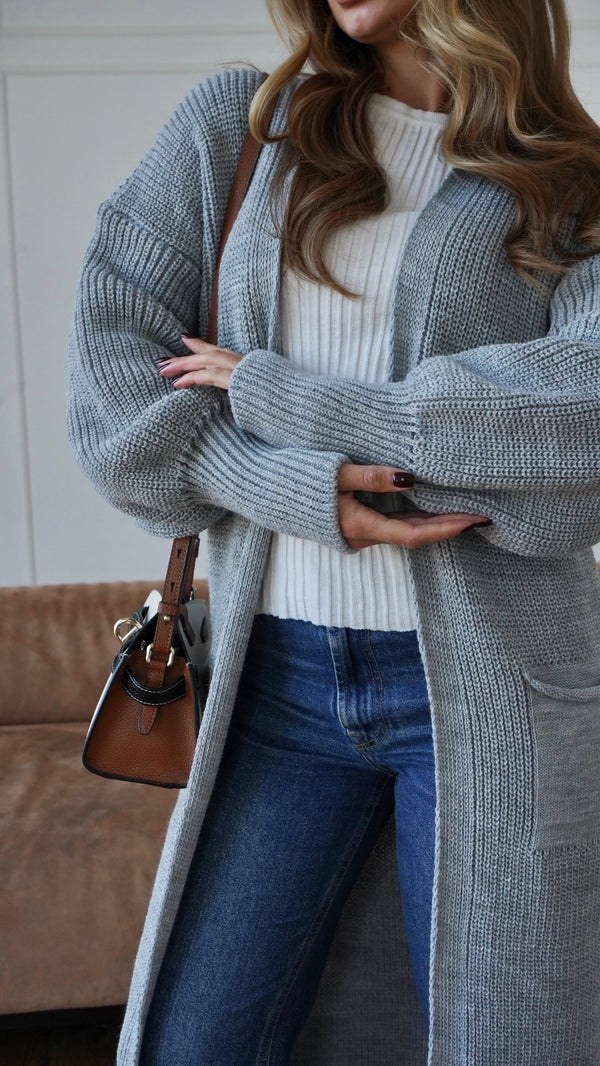 Selene Longline Cardigan – Light Grey