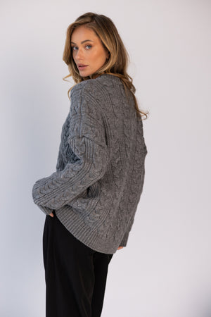 Mireille Cable Knit Sweater – Light Grey