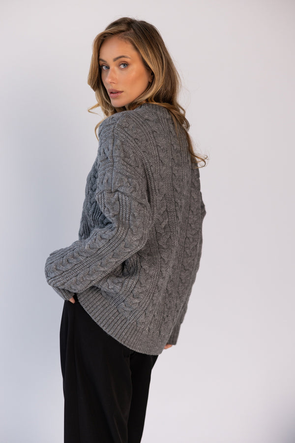 Mireille Cable Knit Sweater – Light Grey