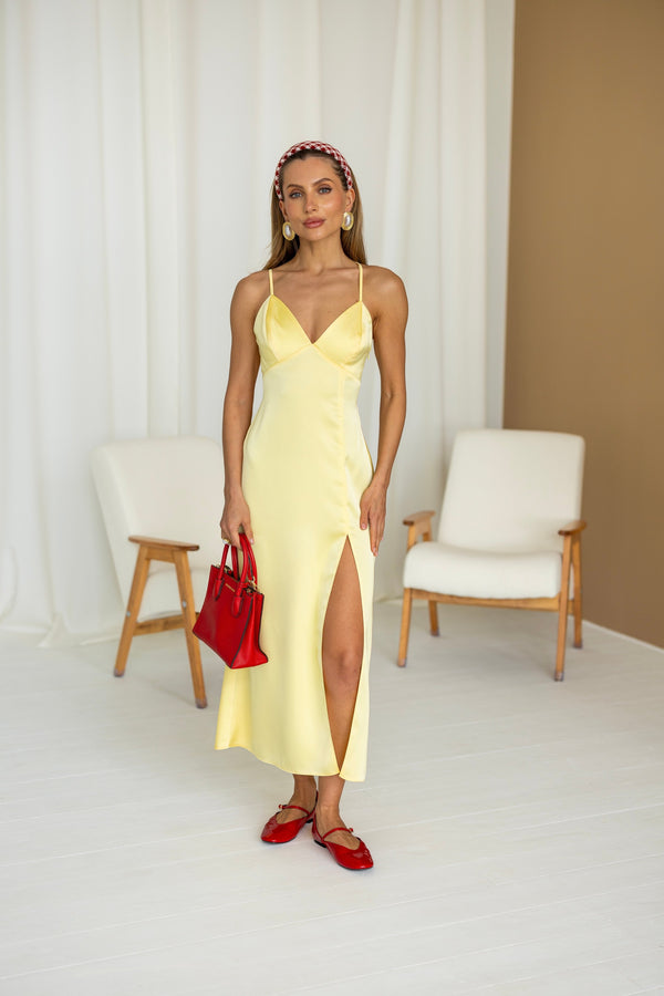 Anaïs Satin Slip Dress – Yellow