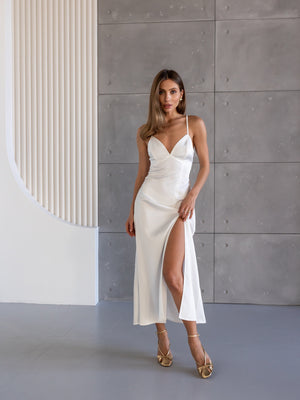 Anaïs Satin Slip Dress – Milk White
