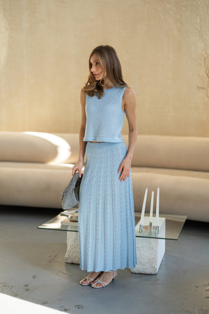 Ophélie Knit Top & Pleated Skirt Set – Sky Blue