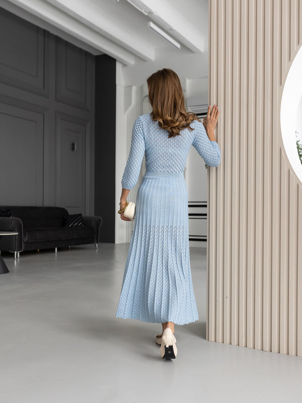 Aurelie Pointelle Knit Maxi Dress – Blue