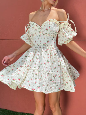 Flavie Off-Shoulder Tiered Mini Dress – Rose